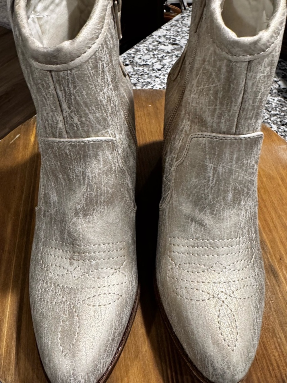 Dirty Laundry Goldish/Beige Slightly Metallic Distressed Women’s Ankle Boots